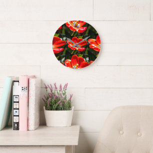 Red Tulips Pattern Large Clock