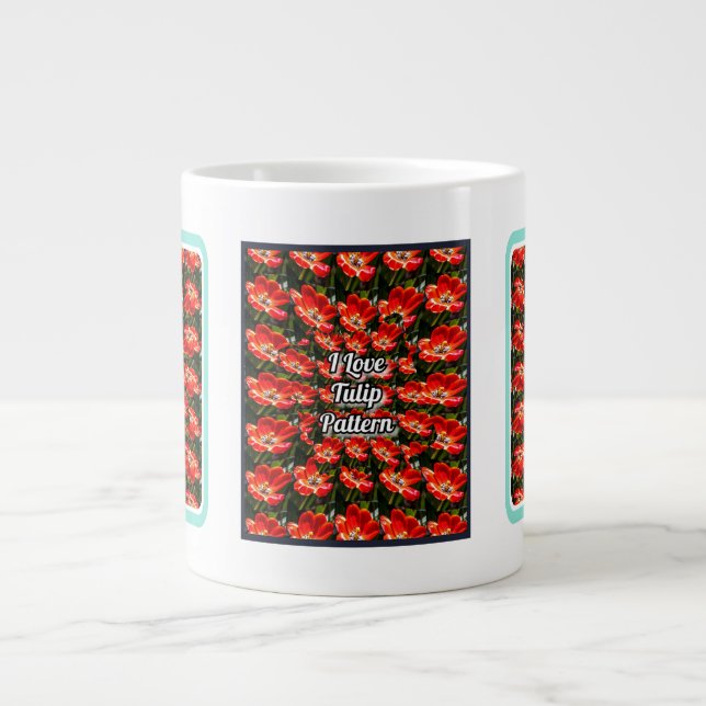 Red Tulips Pattern Large Coffee Mug (Front)