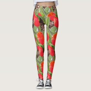 Red Tulips Pattern Leggings