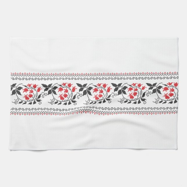 Red tulips pattern tea towel (Horizontal)