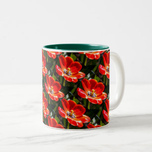 Red Tulips Pattern Two-Tone Coffee Mug