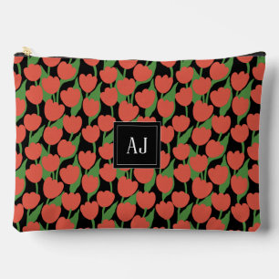 Red tulips retro, personalised  accessory pouch