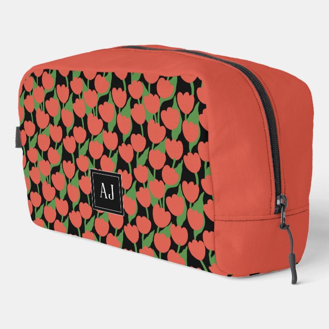 Red tulips retro, personalised  dopp kit (Right Corner)