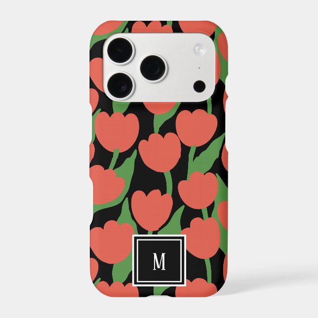 Red tulips retro, personalised monogram  (Back)