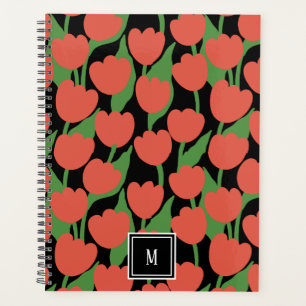 Red tulips retro, personalised monogram planner