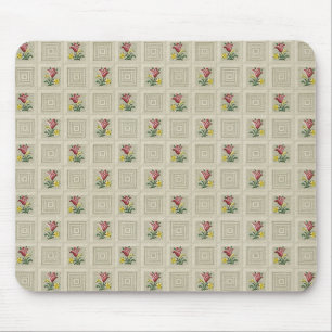Red Tulips Retro Stone Tiled Squares Wallpaper Mouse Mat