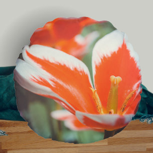 Red tulips round cushion