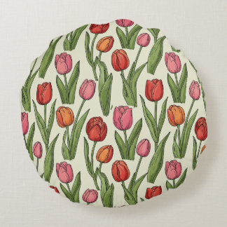Red Tulips Round Cushion