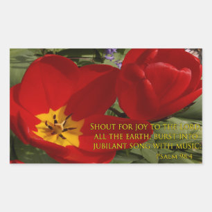 red tulips shout - psalm 98:4 rectangular sticker