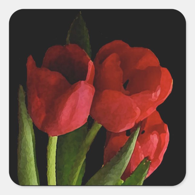 Red Tulips Square Sticker (Front)