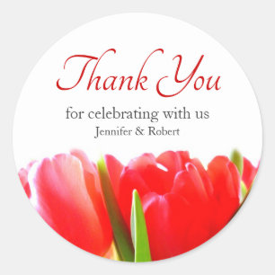 Red Tulips Thank You Classic Round Sticker