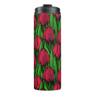 Red tulips thermal tumbler