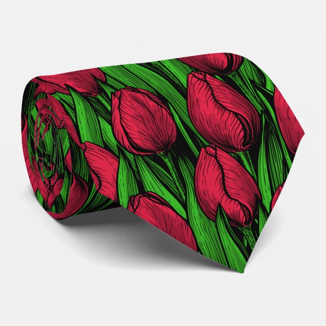 Red tulips tie (Rolled)