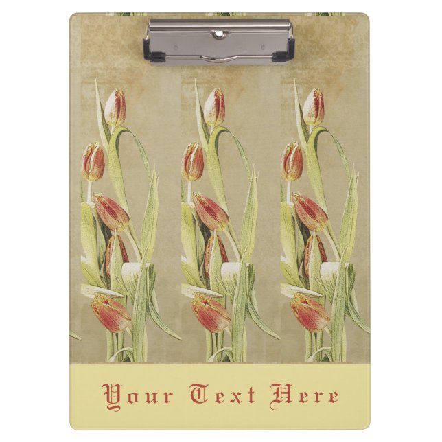 Red Tulips Vintage Style Personalised Clipboard (Front)