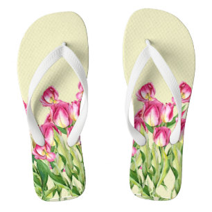 Red Tulips Watercolor Illustration Art Flip Flops