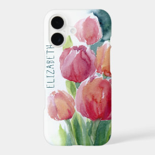 Red tulips watercolor spring blooms