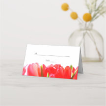 Red Tulips Wedding Folded Place Card