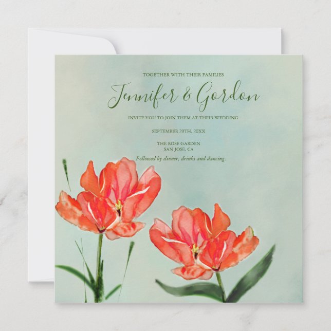 Red Tulips  Wedding Invitation (Front)