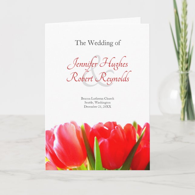 Red Tulips Wedding Program Programme (Front)