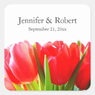 Red Tulips Wedding Sticker