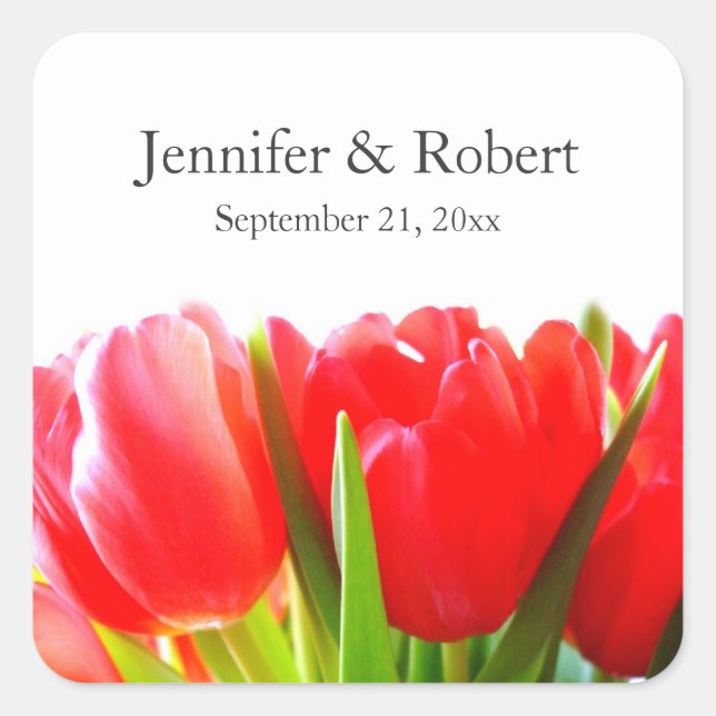 Red Tulips Wedding Sticker (Front)