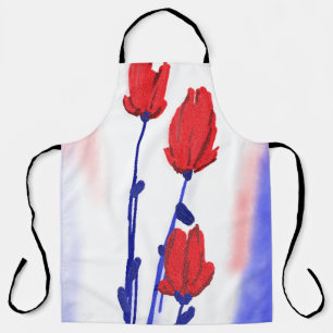 Red Tulips with Blue Apron