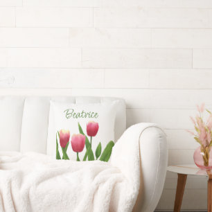 Red Tulips with Greenery Cushion