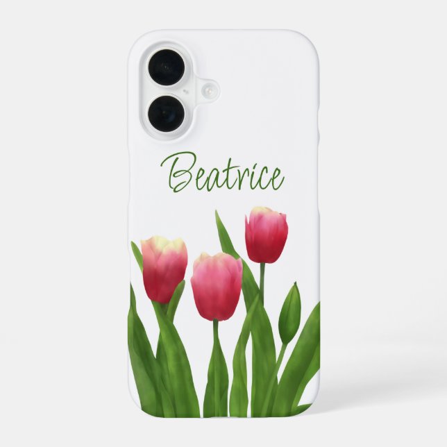 Red Tulips with Greenery iPhone 16 Case (Back)