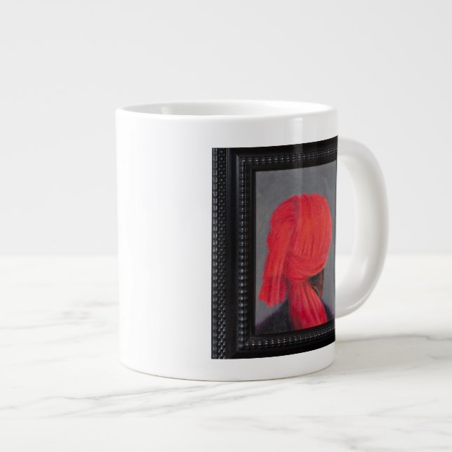 Red Turban on Grey 2014 (Framed) Large Coffee Mug (Front Right)