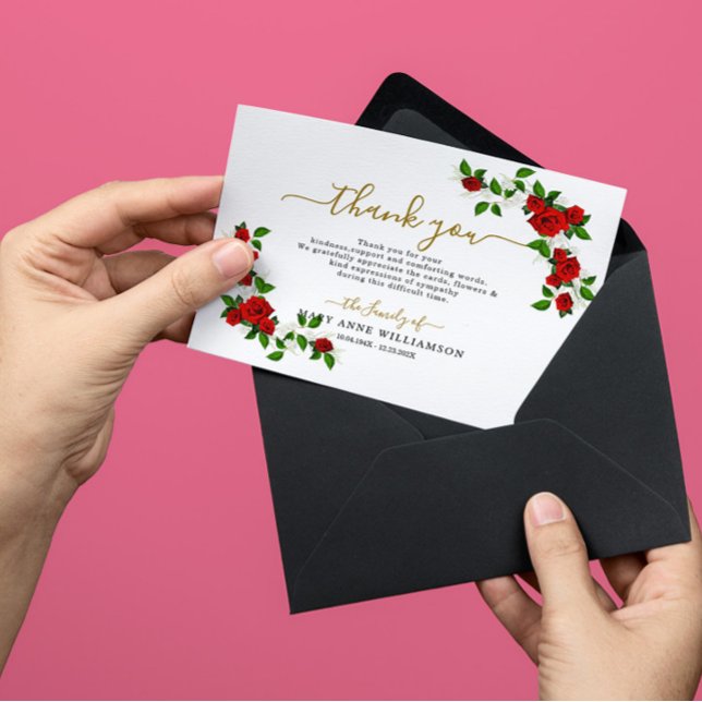 Red Turkish Roses Funeral Thank You Card (Creator Uploaded)