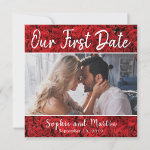 Red Turkish Roses Our First Date Photo Couple Card