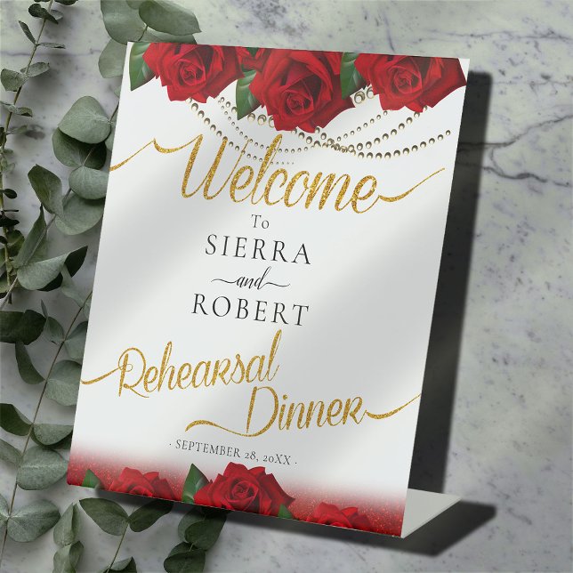 Red Turkish Roses Rehearsal Dinner Pedestal Sign (Creator Uploaded)