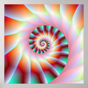 Red Turquoise and Pink Spiral Steps Poster