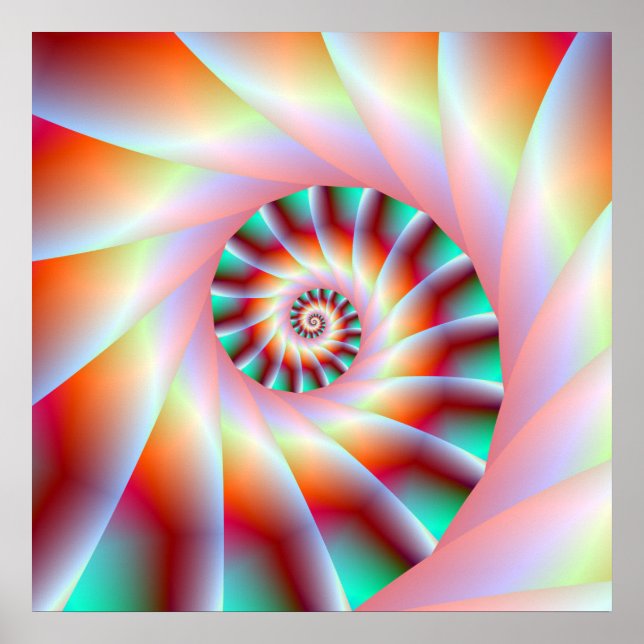 Red Turquoise and Pink Spiral Steps Poster (Front)