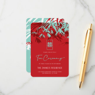 Red & Turquoise Bamboo Leaves Chinese Tea Ceremony Enclosure Card