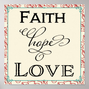 Red & Turquoise Faith Hope Love Typography Poster