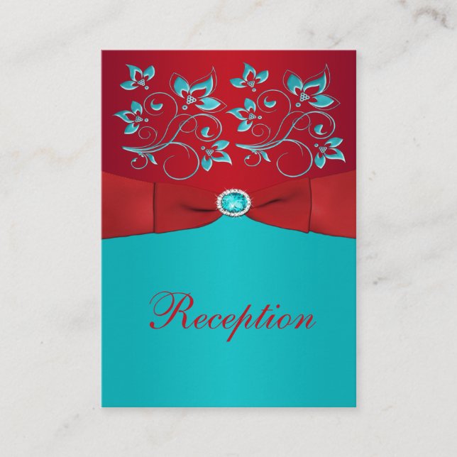 Red, Turquoise Floral Reception Enclosure Card (Front)