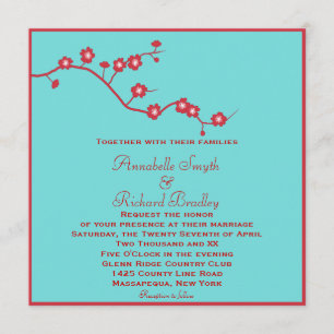 Red & Turquoise Floral Wedding Invitation