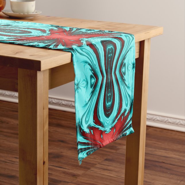 Red-Turquoise Fractal Medium Table Runner (In Situ)
