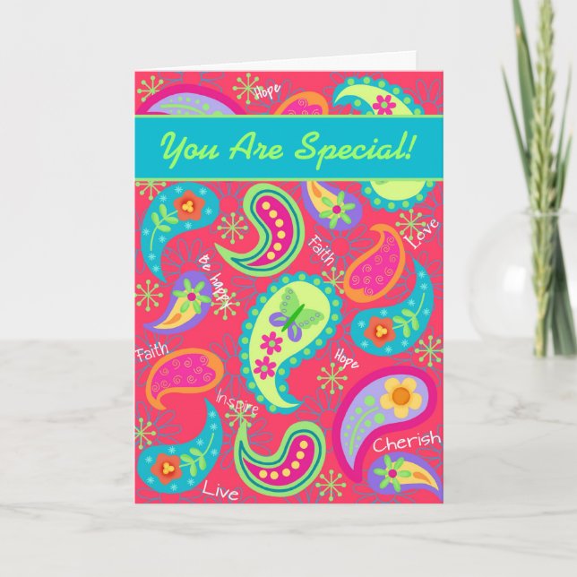 Red Turquoise Modern Paisley  You Are Special Thank You Card (Front)