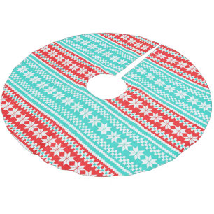 Red Turquoise Norwegian Christmas Sweater Pattern Brushed Polyester Tree Skirt