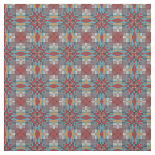 Red Turquoise Teal Blue Ochre Yellow Ethnic Look Fabric