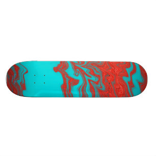 Red Turquoise Wavy Lines Skateboard