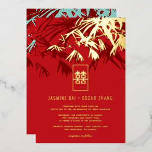 Red & Turquoise Zen Bamboo Leaves Chinese Wedding