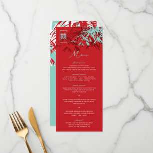 Red & Turquoise Zen Bamboo Leaves Chinese Wedding  Menu