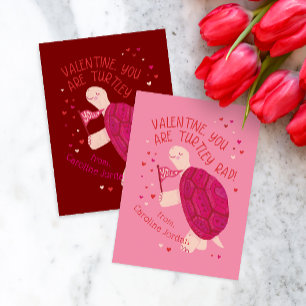 Red Turtle-y Rad School Classroom Kid Valentine Card