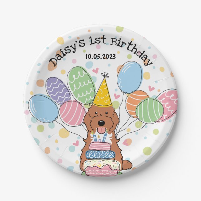 Red Tuxedo Cockapoo Cavapoo Dog Birthday  Paper Plate (Front)