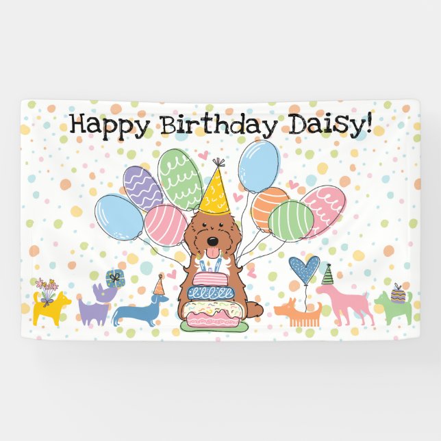 Red Tuxedo Cockapoo Cavapoo Dog Birthday Party Banner (Horizontal)