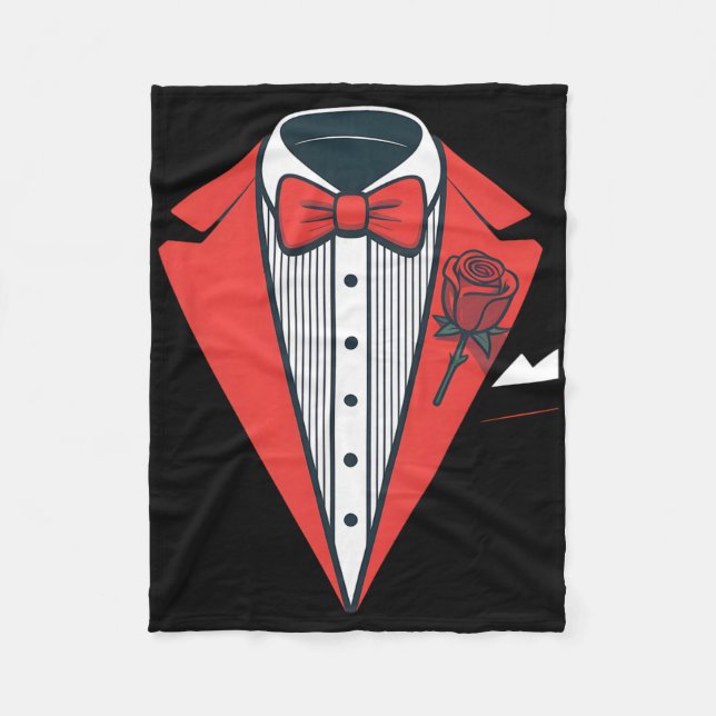Red Tuxedo Costume With Rose Fancy Formal Bow Tie  Fleece Blanket (Front)