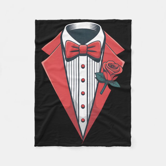 Red Tuxedo Costume With Rose Fancy Formal Bow Tie  Fleece Blanket (Front)
